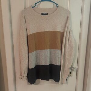 Lands' End Striped Sweater in Cream, Tan, and Black
